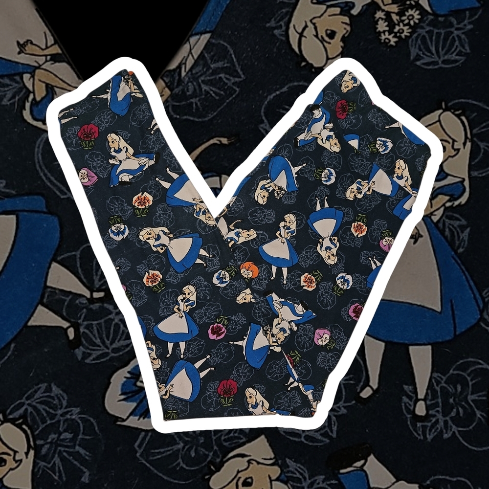 NWT Lularoe Leggings Disney Alice In Wonderland TC 12-24 Blue Pansies